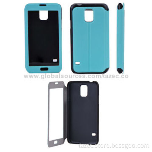 PU Leather Case for Samsung S5 with book style and Velcro Closure, Various Colors Available